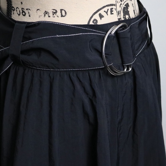 Proenza Schouler Women's Size S Black Nylon Parachute Pleated Midi Skirt Belt - Picture 2 of 11